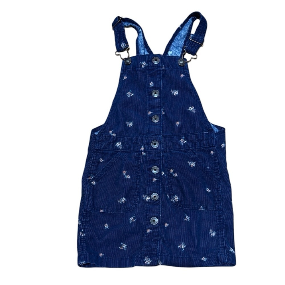 Oshkosh Navy Blue Corduroy Floral Jumper Dress Cottagecore Farmhouse Girls 6/6X